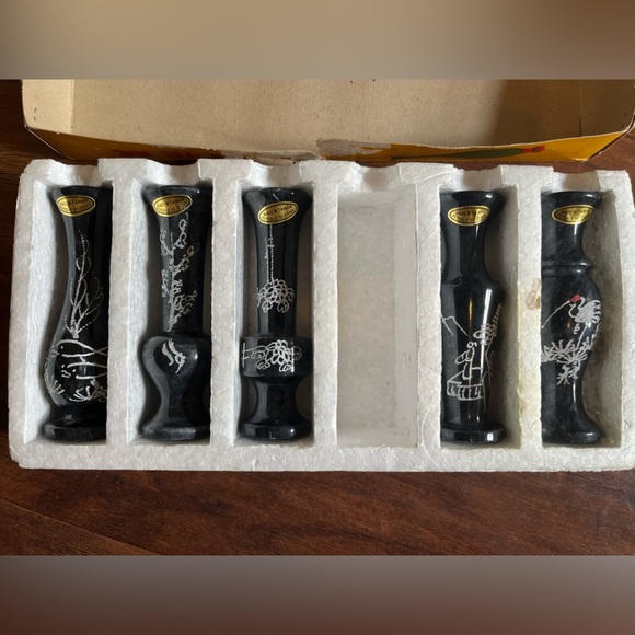 Marble Artcraft Other - Vintage Marble Artcraft Set of 5 navy Marble Vases made in Taiwan box
